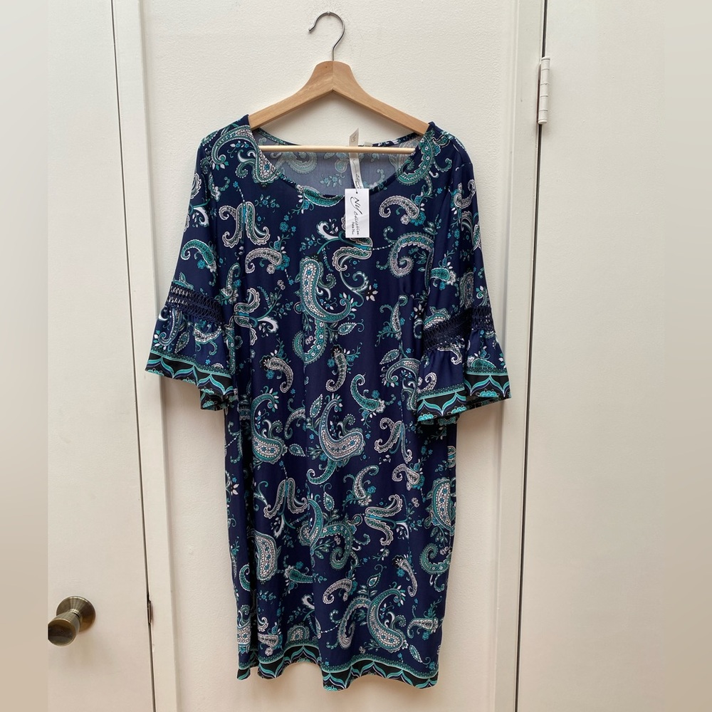 NY Collection Paisley Printed Shift Dress 1X Petite
